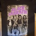 Black Sabbath t-shirt with band members and text on a dark background