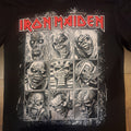 Black t-shirt with Iron Maiden graphic design featuring Eddie on the front and the band's name on the back.