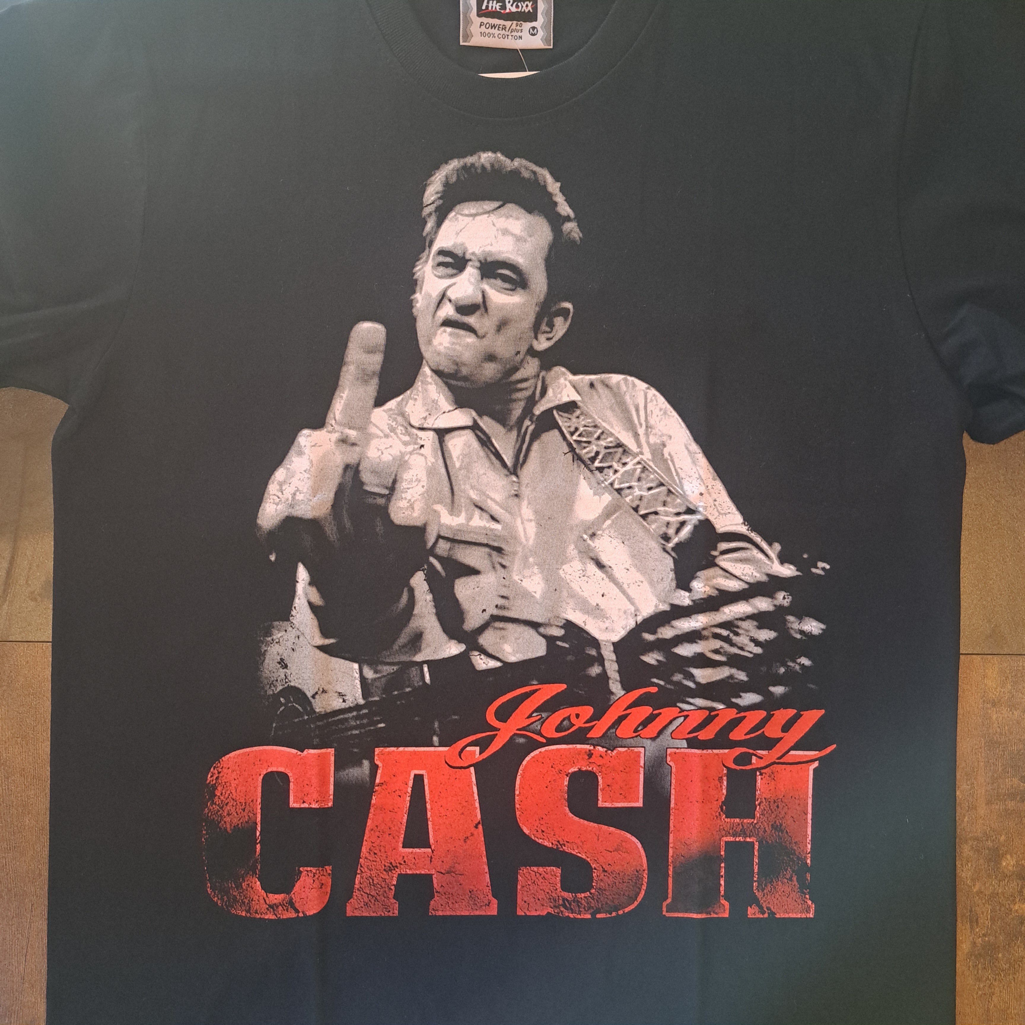 Black t-shirt with Johnny Cash famous middle finger graphic 